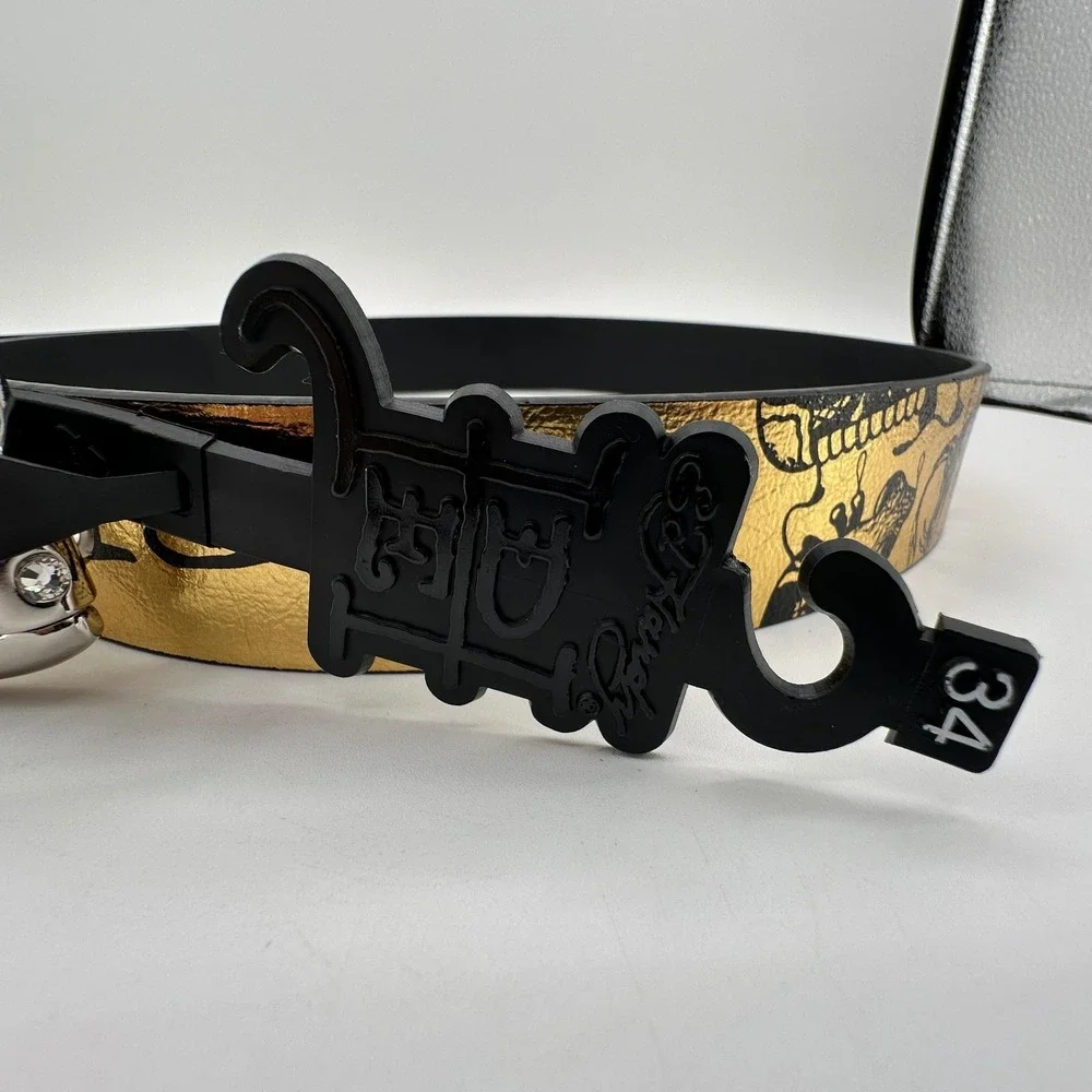 Ed Hardy Christian Audigier Belt Mens 34 Tiger Skull Tattoo Art Gold Color NEW